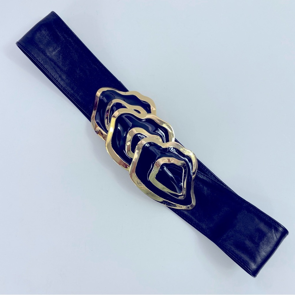 80s Black & Gold Oyster Statement Buckle Belt